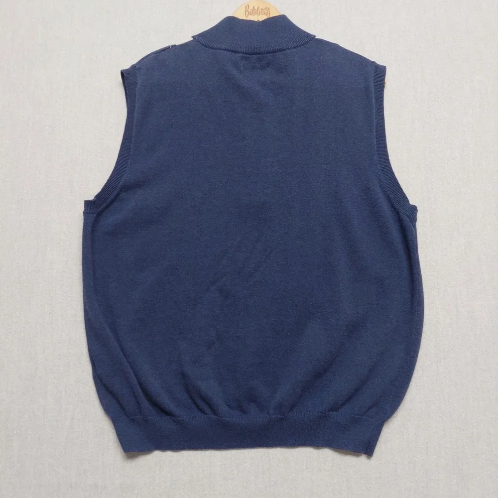 Walter Hagen Sweater Vest Men L 1/4 Zip Argyle‎ Knit Blue Golf Preppy Classic